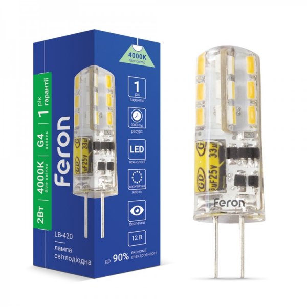 лампа Feron LB-420  AC/DC12V 2W 24leds G4 4000K 160lm