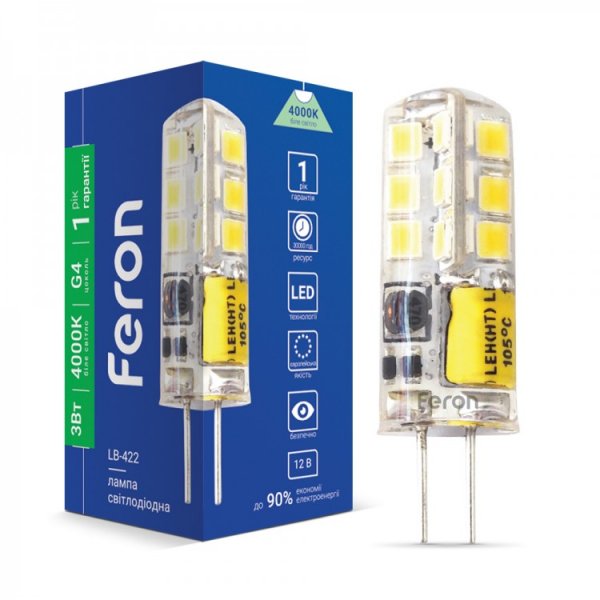 лампа Feron LB-422 AC/DC12V 3W 48leds G4 4000K 240lm 