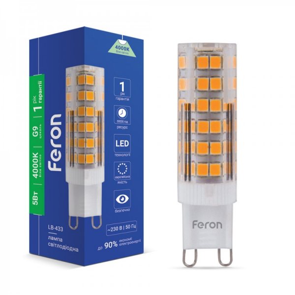лампа Feron LB-433 230V 5W 75leds G9 4000K 450lm 