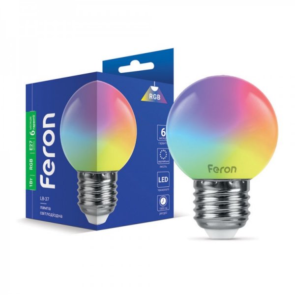 лампа Feron LB-37 G45 230V 1W E27 RGB матовая 