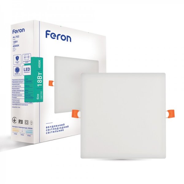 точковий світильник Feron AL702 18W 1800Lm 4000K квадратний вбудований
