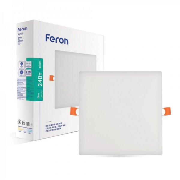 точковий світильник Feron AL702 24W 2400Lm 4000K квадратний вбудований