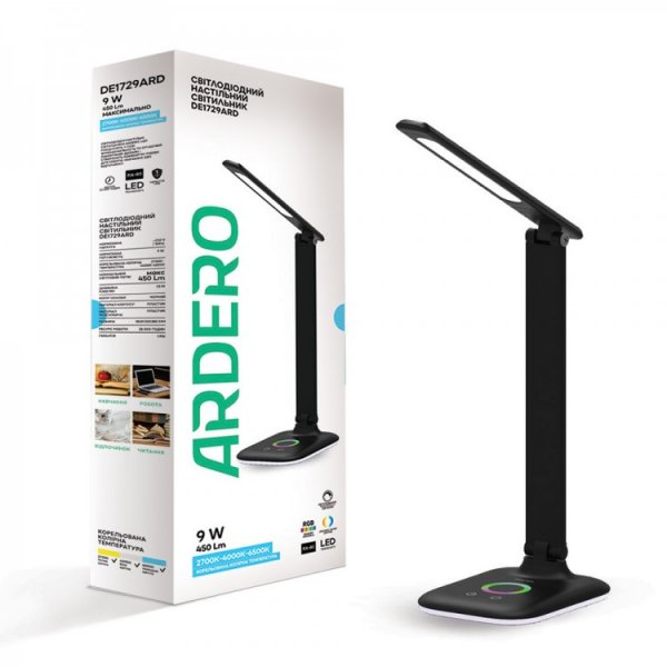 настольная лампа Feron DE1729ARD чорний 9W 2700K-4000K-6500K 450LM , димер, RGB IP20