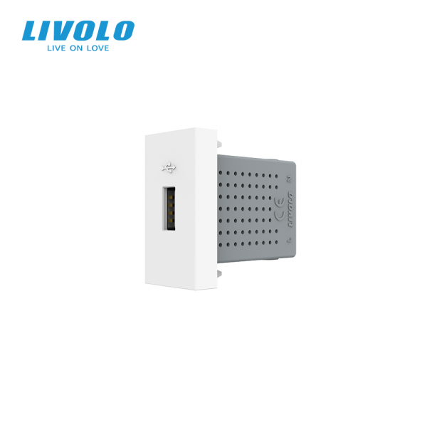 Механизм розетка USB с блоком питания Livolo белый (VL-FCUA-1WP)