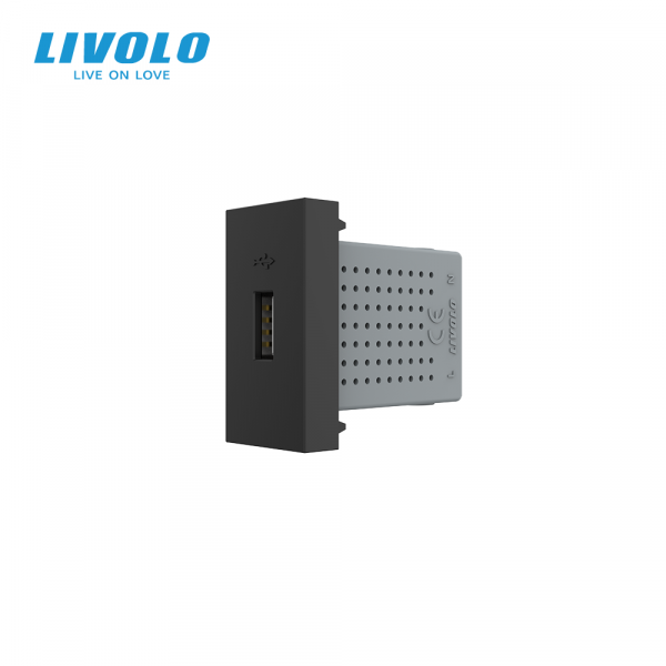 Механизм розетка USB с блоком питания Livolo черный (VL-FCUA-1BP)