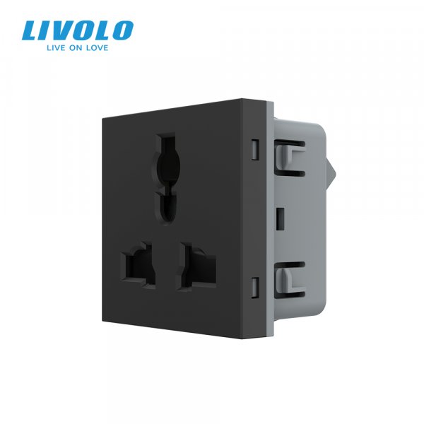Механизм универсальная розетка 12 стандартов в 1 Livolo черный (VL-FCT22 16A-2BP)