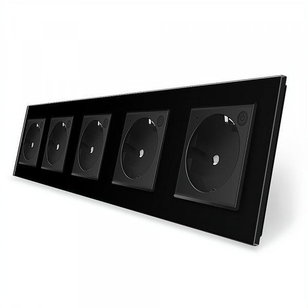 Пятиместная умная розетка Zigbee с заземлением Livolo черный (VL-C7FCTC16AZ-10BP)