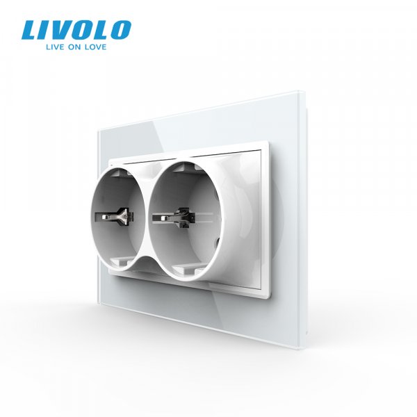 Розетка двойная с заземлением Livolo белый стекло (VL-C7CTF16A.TF16A-WP)