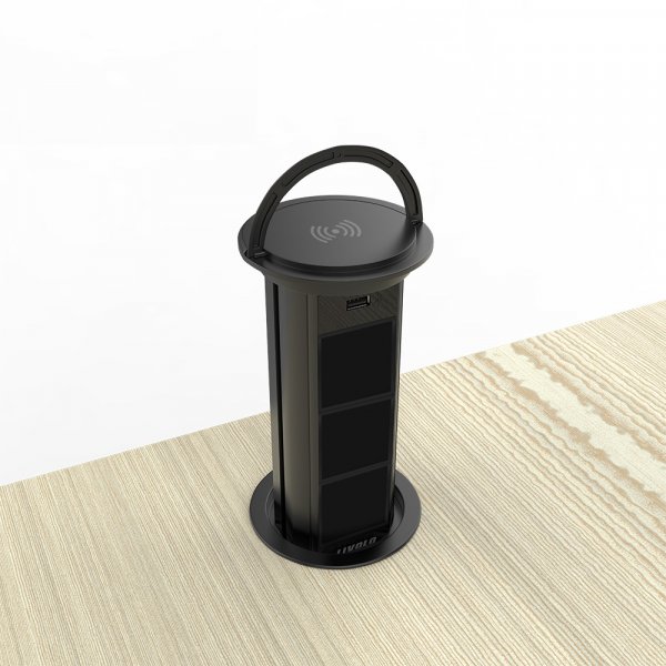 Пустая тройная выдвижная розетка с USB и беспроволочной зарядкой Livolo черный (VL-SHS022-B)