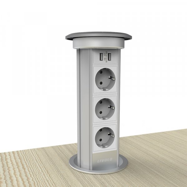 Умная Wi-Fi выдвижная тройная розетка с двойной USB и беспроволочной зарядкой Livolo (VL-SHS010)