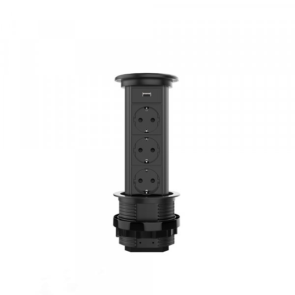 Выдвижная розетка с трех розеток и USB Livolo черный (VL-SHS021-FCTC-B)