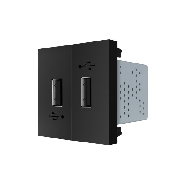Механизм двойная розетка USB с блоком питания Livolo черный (VL-FCUA-2BP)