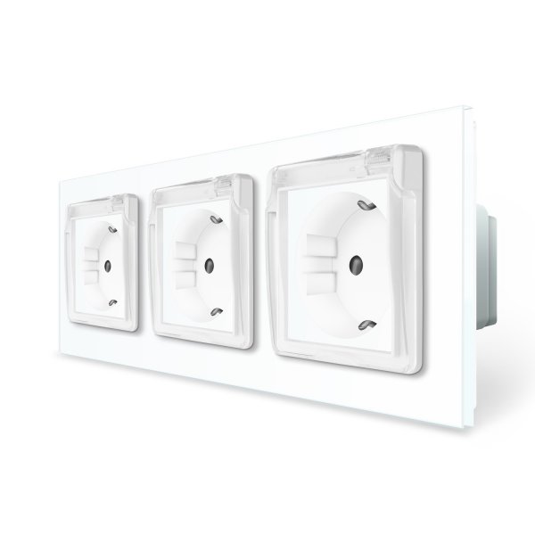 Розетка потрійна вологозахисна з кришкою Livolo білий скло (VL-C7C3EUWF-11)