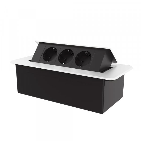 Мебельная розетка тройная с плавным открытием Livolo черные в белом (VL-SHS013-TCBP-W)