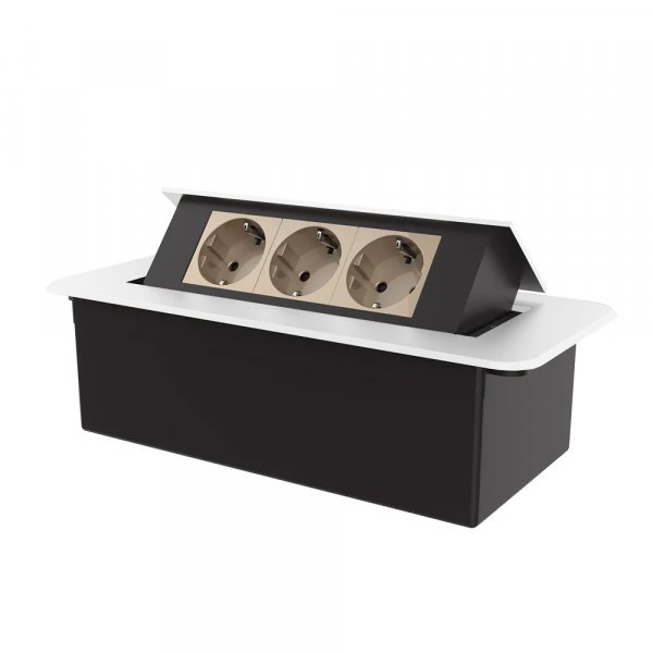 Мебельная розетка тройная с плавным открытием Livolo золотые в белом (VL-SHS013-TCAP-W)