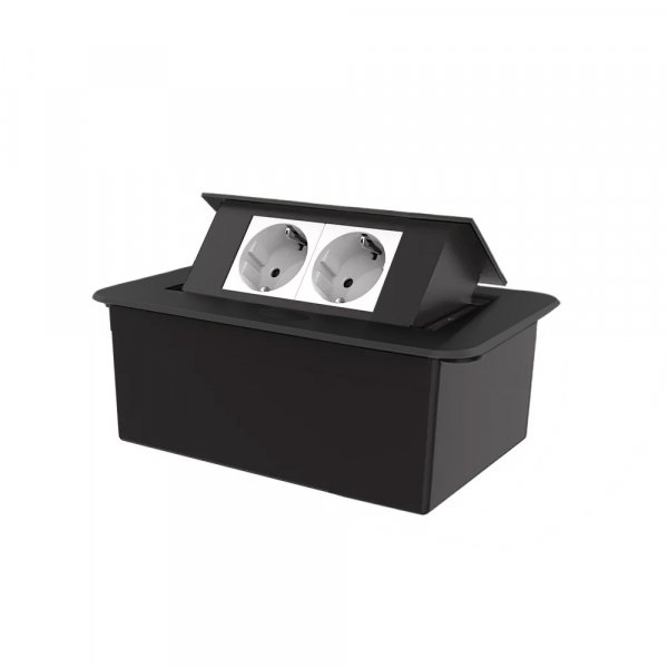 Мебельная розетка двойная с плавным открытием Livolo белые в черном (VL-SHS012-TCWP-B)