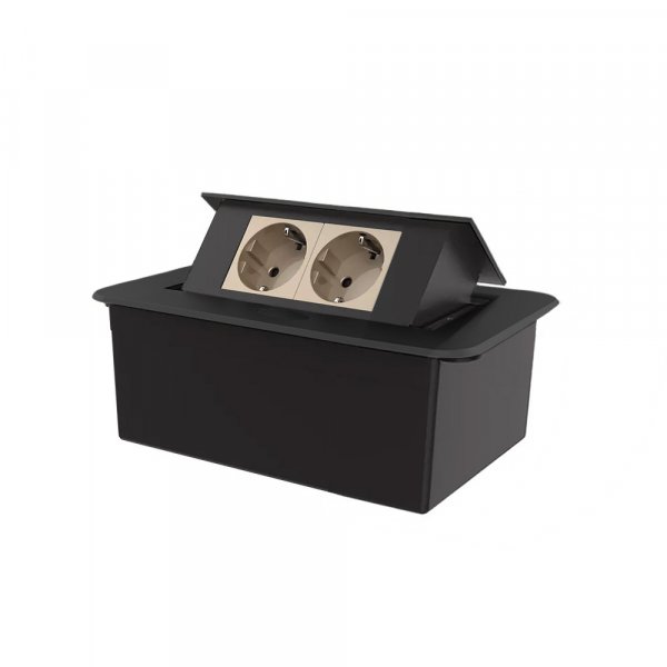 Мебельная розетка двойная с плавным открытием Livolo золотой в черном (VL-SHS012-TCAP-B)