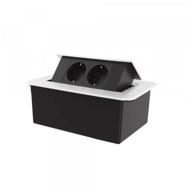 Меблева розетка подвійна з плавним відкриттям Livolo чорні в білому (VL-SHS012-TCBP-W)