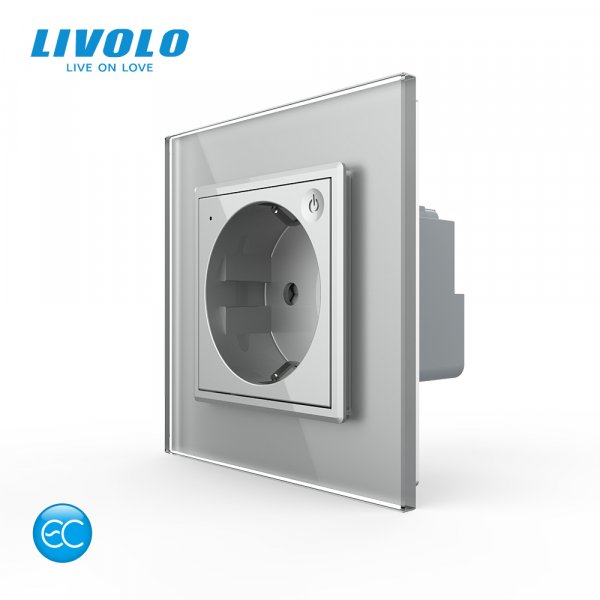 Умная розетка EC с заземлением Livolo серый (VL-M7FCTC16AZ2-2IP)