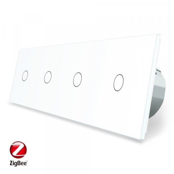 Умный сенсорный Zigbee выключатель 4 сенсора (1-1-1-1) Livolo белый стекло (VL-C704Z-11)