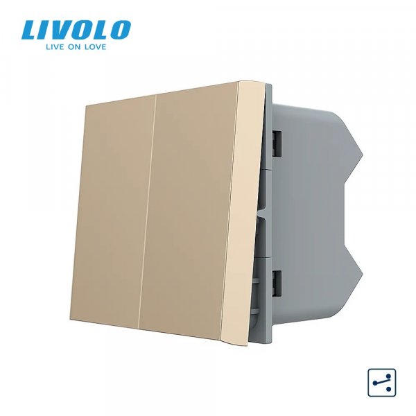 Механизм двухклавишный проходной выключатель Livolo золото (VL-FCMKS-1AP)