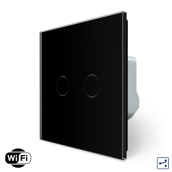 Розумний сенсорний Wi-Fi прохідний/перехресний вимикач 2 сенсора Livolo чорний скло (VL-C7FC2SNY-2G-BP)