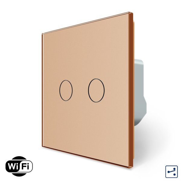 Розумний сенсорний Wi-Fi прохідний/перехресний вимикач 2 сенсора Livolo золотий скло (VL-C7FC2SNY-2G-AP)