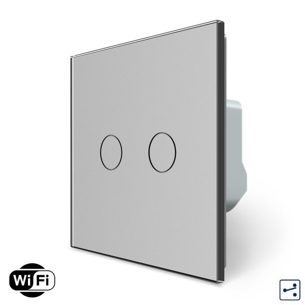Умный сенсорный Wi-Fi проходной/перекрестный выключатель 2 сенсора Livolo серый стекло (VL-C7FC2SNY-2G-IP)