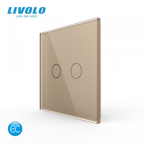 Беспроволочный умный сенсорный выключатель 2 сенсора Livolo золотой стекло (VL-XR008-A)