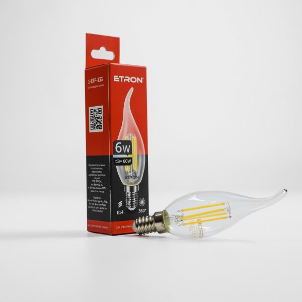 Лампа світлодіодна ETRON Filament Power 1-EFP-133 C37 tailed E14 6W 3000К