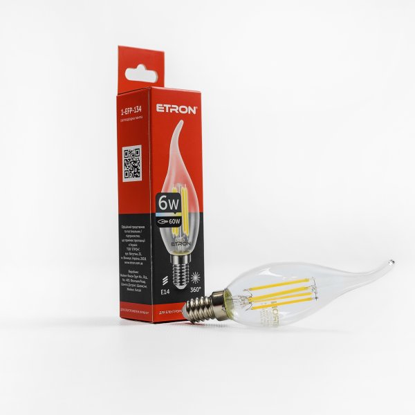 Лампа світлодіодна ETRON Filament Power 1-EFP-134 C37 tailed E14 6W 4200К