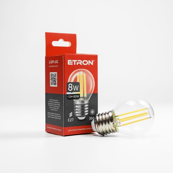 Лампа светодиодная ETRON Filament Power 1-EFP-142 G45 E27 8W 4200K