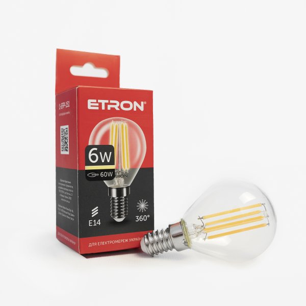 Лампа светодиодная ETRON Filament Power 1-EFP-151 G45 E14 6W 3000K