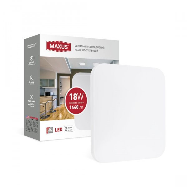 Светильник светодиодный настенно-потолочный Maxus Ceiling light 18W 4100К S (квадрат)