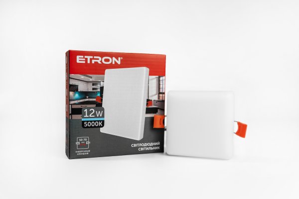 Світлодіодний врізний світильник Etron 12W 5000К ІР20 квадрат