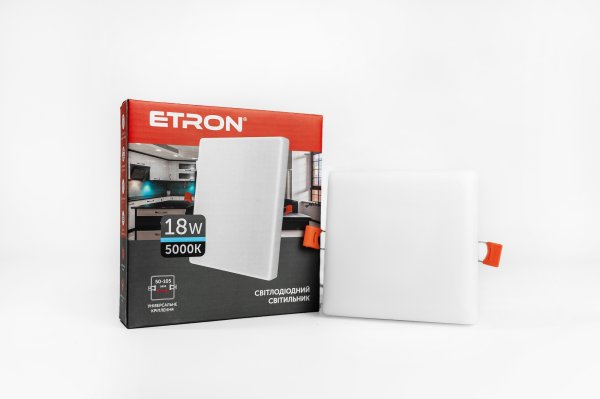 Світлодіодний врізний світильник Etron 18W 5000К ІР20 квадрат