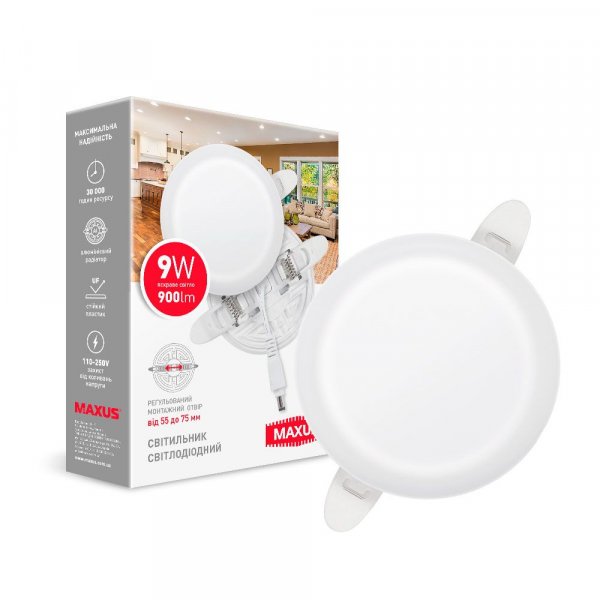 Світильник врізний світлодіодний MAXUS SP Adjustable 9W 4100K Circle