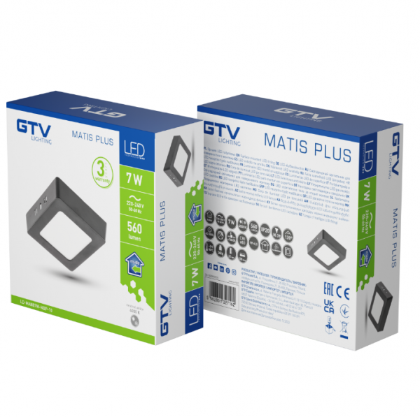 Светильник LED GTV MATIS PLUS, 7W, 120°, 4000K, IP20, накладной, черный (LD-MAN07W-NBP-10)