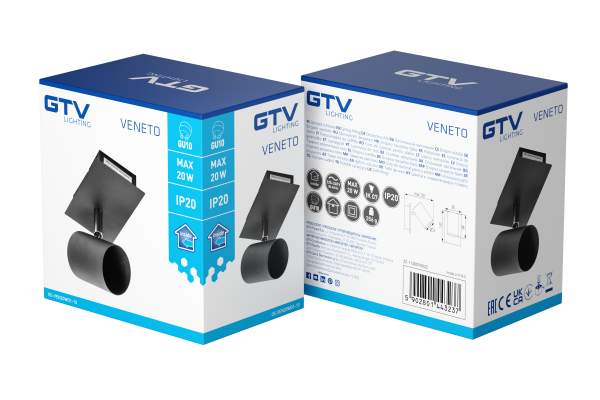 Светильник GTV VENETO, IP20, max.20W, 1xGU10, круглый, черный (OS-VEN20WO1-10)