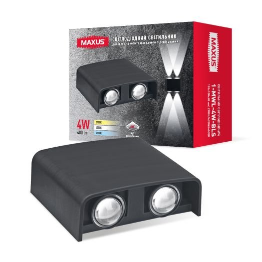 Светильник светодиодный настенный MAXUS MWL 4W 3CCT IP65 BL Square