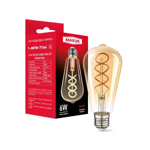 Лампа светодиодная филаментная Maxus ST64 FM 6W 2400K 220V E27 Golden Deco