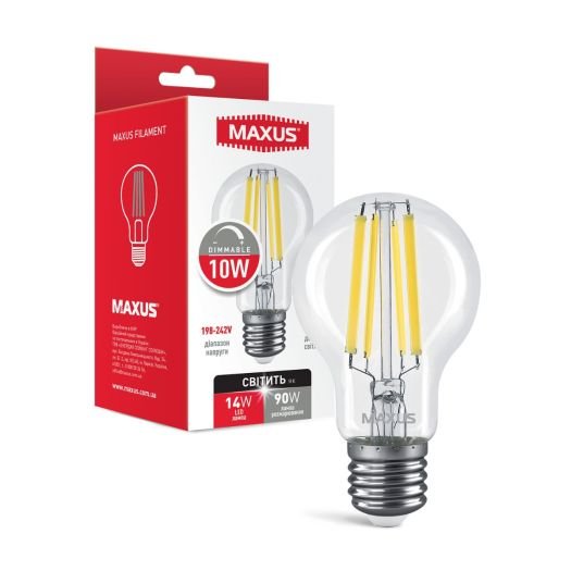 Лампа димерна світлодіодна філаментна Maxus A60 FM 10W 4100K 220V E27 Clear DIM