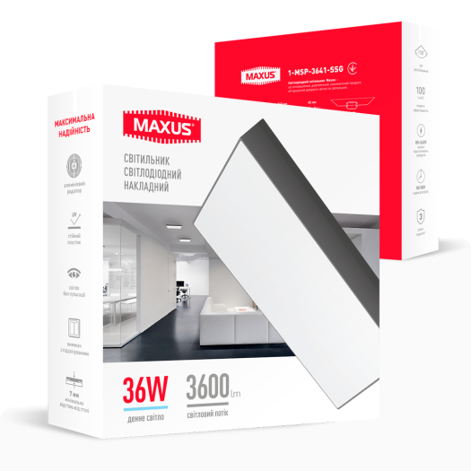 Накладной настенно-потолочный светодиодный светильник 1-MSP-3641-SSG MAXUS SP Ceiling 36W 4100K Square Slim Gray
